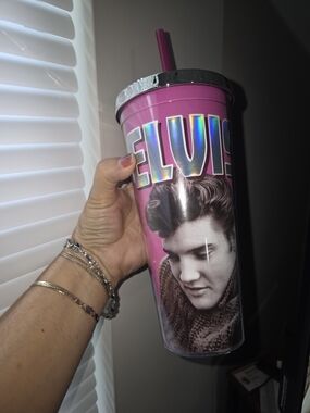 ELVIS Pink Holographic Tumbler with Straw